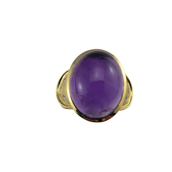 Vintage 18 Karat Yellow Gold Cabochon Amethyst and Diamond Ring Size 8 #9933